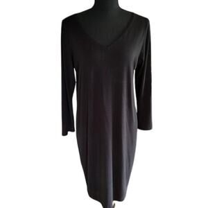 Eileen Fisher Black Stretch Knit V-Neck Dress - Size M